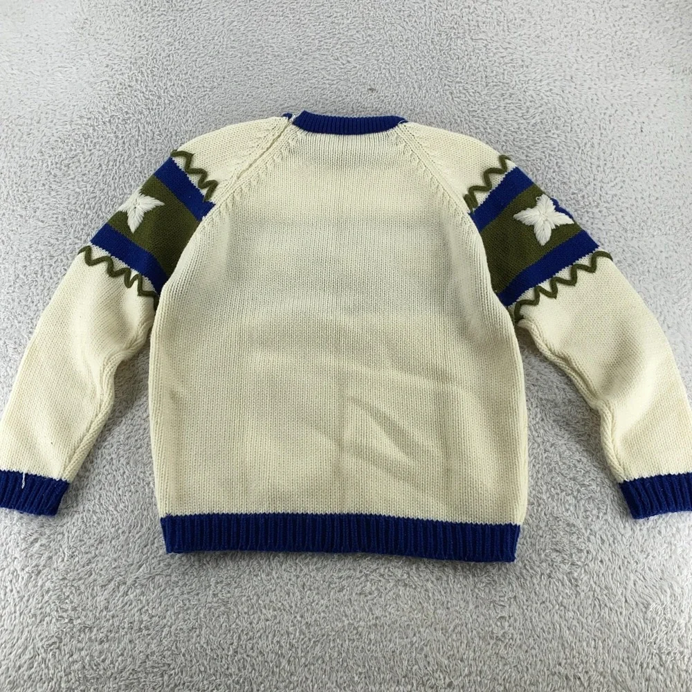 Vintage 70s Kimlon 3D Embroidered Chunky‎ Knit Sweater XS Shoulder Zipper Korea